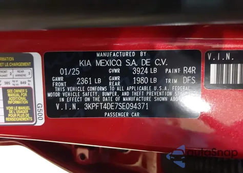 2025 Kia K4 Lxs from USA, damaged, VIN 3KPFT4DE7SE094371